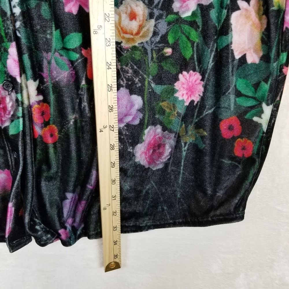 Soft Surroundings Velvet Button Down Women‎ 3X Black Floral Botanical Stretch - Picture 6 of 7